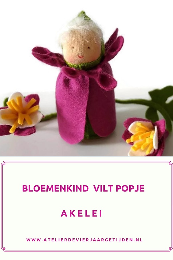 Vilt bloemen popje voor op de seizoentafel